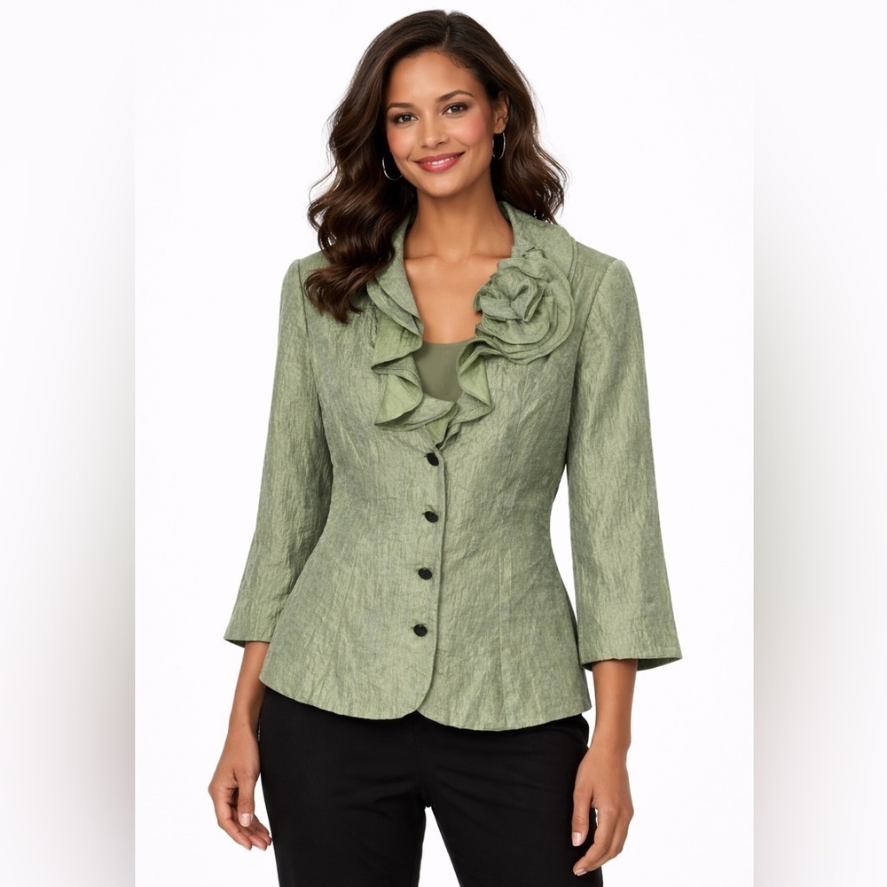 Adrianna Papell Rosette Top 18W Sage Textured Formal Wedding Mother of Bride”